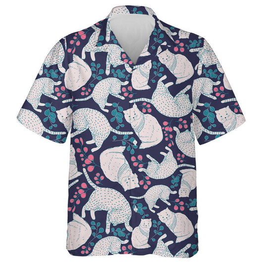 Floral Elements And Cartoon White Cats Hawaiian Shirt,Hawaiian Shirt Gift, Christmas Gift