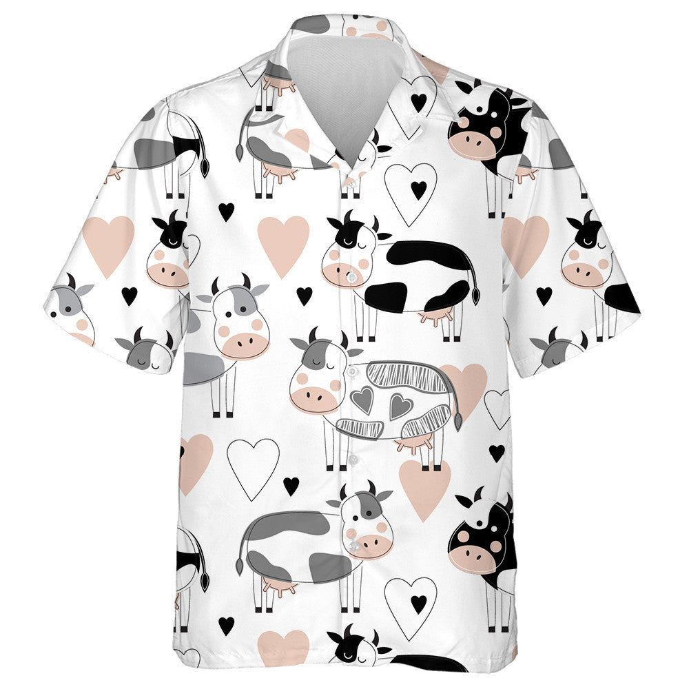 Doodle Style Cute Different Cows And Hearts Hawaiian Shirt, Hawaiian Shirt Gift, Christmas Gift