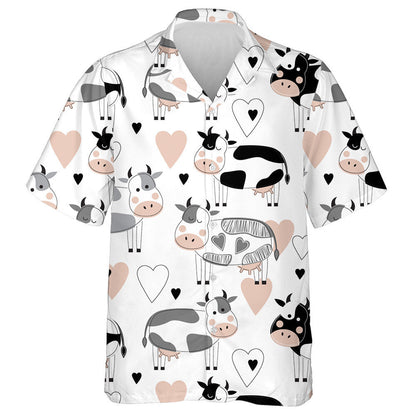 Doodle Style Cute Different Cows And Hearts Hawaiian Shirt, Hawaiian Shirt Gift, Christmas Gift