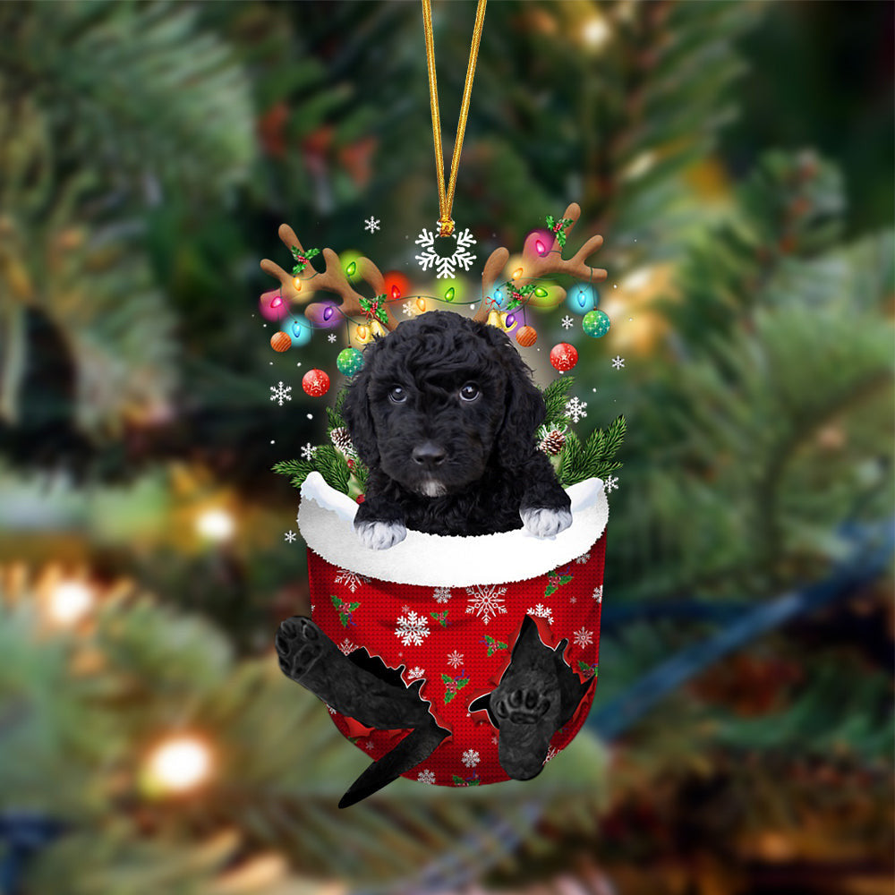 BLACK Goldendoodle-In Christmas Pocket Two Sides Christmas Plastic Hanging Ornament, Christmas Ornament Gift, Christmas Gift, Christmas Decoration
