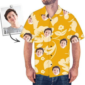 Yellow Tropical Flowers Custom Photo Hawaiian Shirt, Hwaiian For Gift