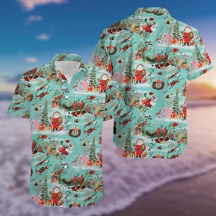 Christmas Santa Claus Scuba Diving Vintage Style Design Hawaiian Shirt, Hawaiian Shirt Gift, Christmas Gift