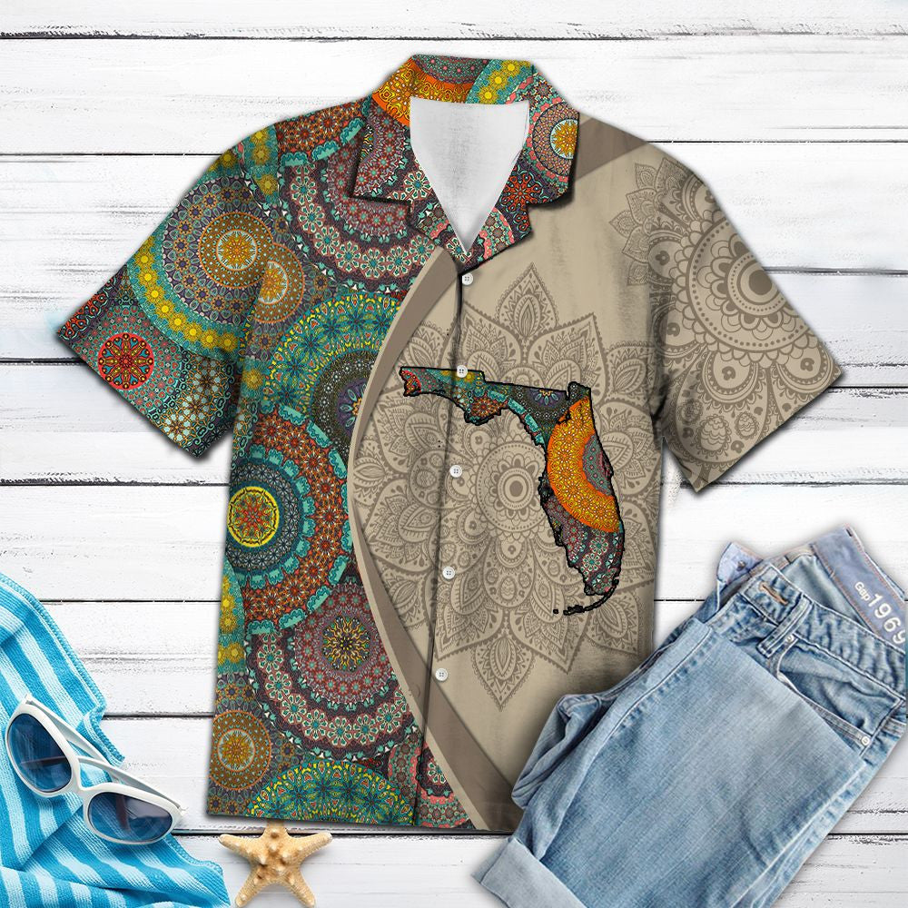 Vintage Map Of Florida Mandala Style Flower Patchwork Hawaiian Shirt, Hawaiian Shirt Gift, Christmas Gift