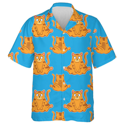 Fat Ginger Cat On Blue Background Hawaiian Shirt,Hawaiian Shirt Gift, Christmas Gift