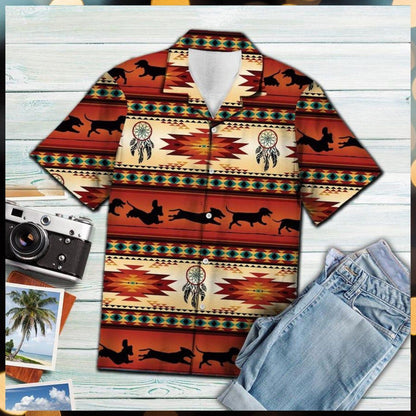 Native American Hawaiian Shirt Hunting Dreamcatcher Pattern Red Theme, Hawaiian Shirt Gift, Christmas Gift