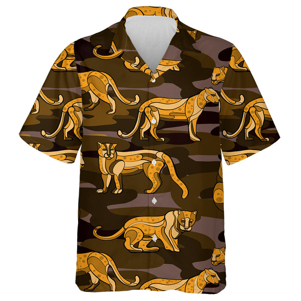 Cúlra Donn Liopard Ainmhithe Trendy Tarraingthe le Láimh Léine Haváís, Bronntanas Léine Haváís, Bronntanas Nollag