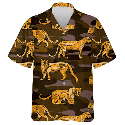 Cúlra Donn Liopard Ainmhithe Trendy Tarraingthe le Láimh Léine Haváís, Bronntanas Léine Haváís, Bronntanas Nollag