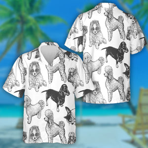 White And Black Hand Drawing Of Dogs Hawaiian Shirt, Hawaiian Shirt Gift, Christmas Gift