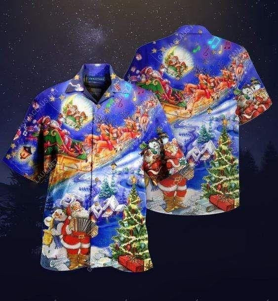 Design Hawaiian Shirt Santa Claus Christmas With Music, Hawaiian Shirt Gift, Christmas Gift