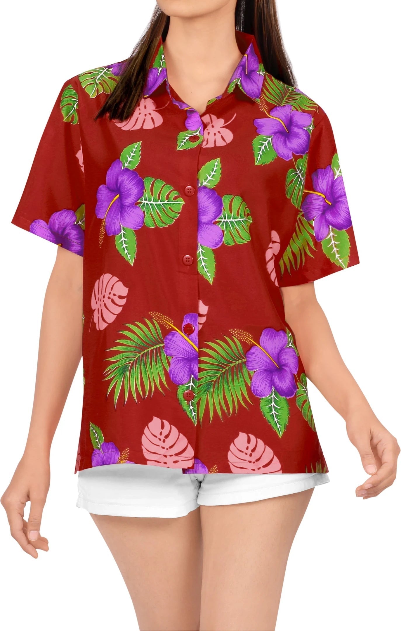 Blossoming Hibiscus On Maroon Design Hawaiian Shirt, Hawaiian For Gift