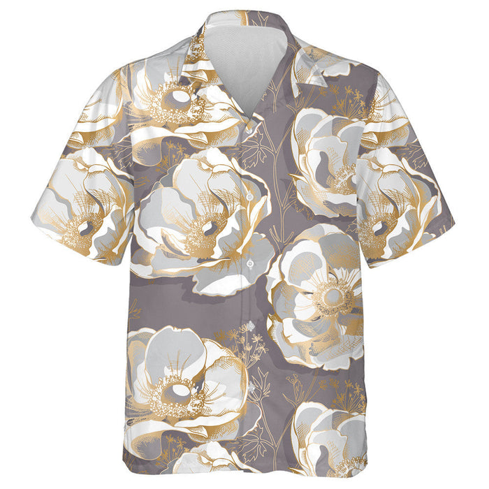 Amazing Gold Anemone Flowers On Grey Background Design Hawaiian Shirt, Hawaiian Shirt Gift, Christmas Gift