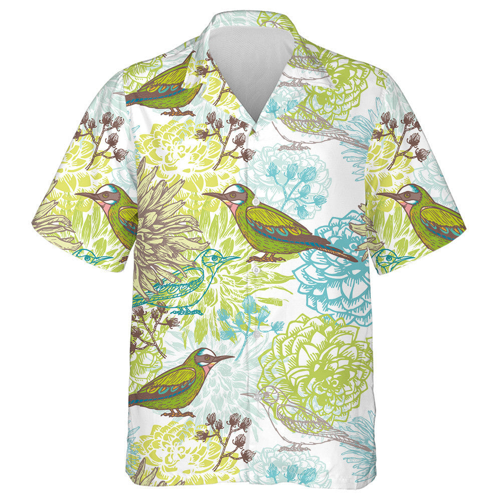 Colorful Birds And Beautiful Dahlia Flowers Hawaiian Shirt, Hawaiian For Gift