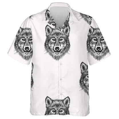 Sketch Realistic Face Wolf In Doodle Style Hawaiian Shirt, Hawaiian Shirt Gift, Christmas Gift