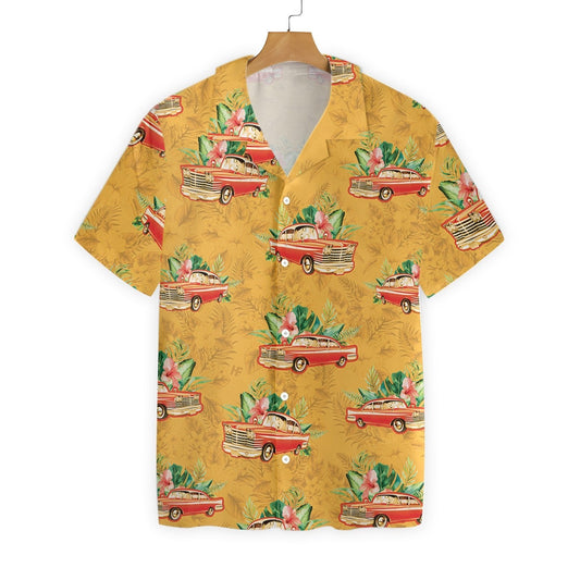 Classic Red Car Vintage Design Gold Theme Hawaiian Shirt, Hawaiian Shirt Gift, Christmas Gift