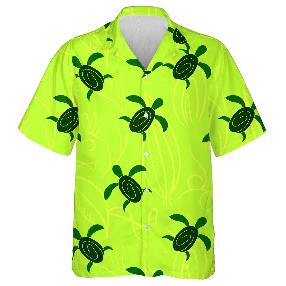 Treibhe Turtar Láimhe Tarraingthe Ar Chúlra Glas Neon Léine Haváíais, Bronntanas Léine Haváíais, Bronntanas Nollag