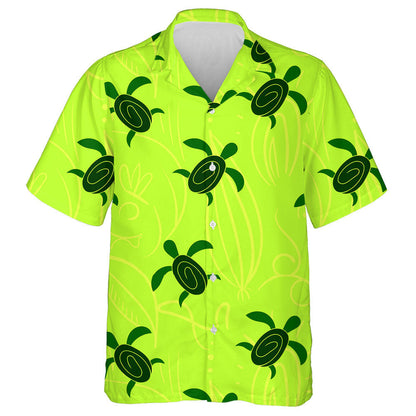 Treibhe Turtar Láimhe Tarraingthe Ar Chúlra Glas Neon Léine Haváíais, Bronntanas Léine Haváíais, Bronntanas Nollag