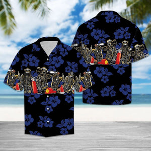 Blue Hibiscus With Firefighter Man Hawaiian Shirt, Hawaiian For Gift