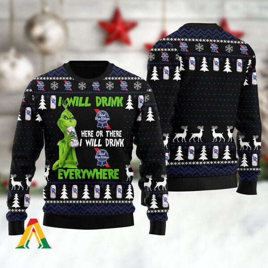 I Will Drink Pabst Blue Ribbon Everywhere Ugly Christmas Sweater,Christmas Ugly Sweater,Christmas Gift,Gift Christmas 2022