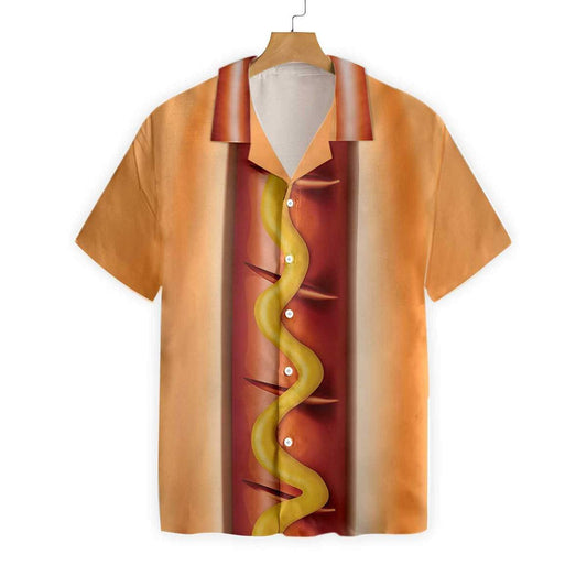 Orange Funny Hot Dog Pattern Hawaiian Shirt,Hawaiian Shirt Gift, Christmas Gift