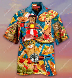 All I Need Is Pizza And My Cat Unisex Hawaiian Shirt Ocean Short Sleeve Hawaiian Shirts Hawaiian Shirts For Men, Hawaiian Shirt Gift, Christmas Gift