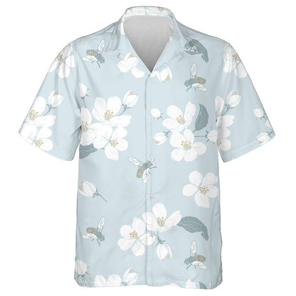 Natural Bee And Blooming Tree Spring Floral Hawaiian Shirt, Hawaiian Shirt Gift, Christmas Gift