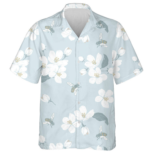 Natural Bee And Blooming Tree Spring Floral Hawaiian Shirt, Hawaiian Shirt Gift, Christmas Gift