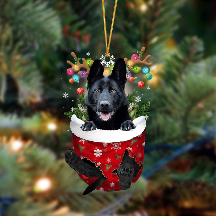 BLACK German Shepherd-In Christmas Pocket Two Sides Christmas Plastic Hanging Ornament, Christmas Ornament Gift, Christmas Gift, Christmas Decoration