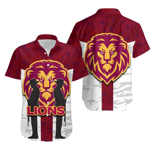 Brisbane Lions Hawaiian Aloha Shirt Anzac Day Poppy Flowers Style Th4 Hawaiian Shorts Beach Short Sleeve,Hawaiian Shirt Gift, Christmas Gift