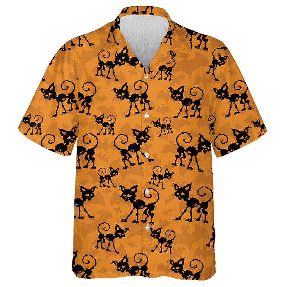 Halloween With Bats And Black Cats Hawaiian Shirt, Hawaiian For Gift