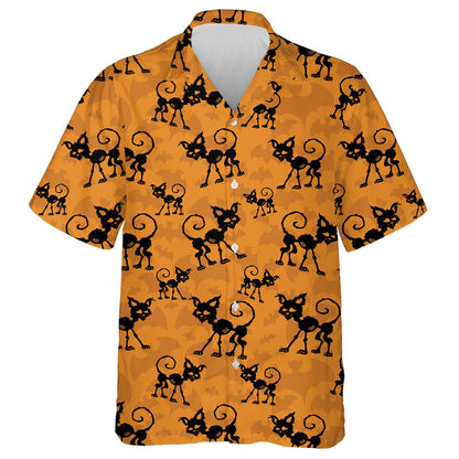 Halloween With Bats And Black Cats Hawaiian Shirt, Hawaiian For Gift