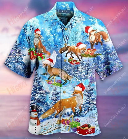 Nollaig Shona Sionnach Gearr Léine Haváís Caitheamh aimsire Aloha Shirt Léine Oirbheartaíochta Haváís Patrún Léine Haváís, Bronntanas Léine Haváís, Bronntanas Nollag