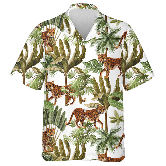 Crainn Choimhthíocha Agus Liopard Fiáin ar Chúlra Bán Léine Haváís, Bronntanas Léine Haváíais, Bronntanas Nollag