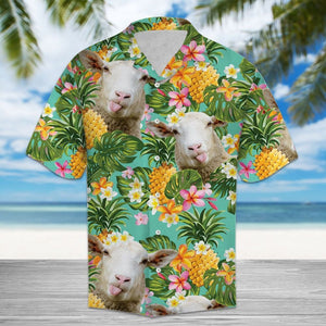 Cute Sheep With Pineapples And Tropical Leaves Outstanding Design Hawaiian Shirt, Hawaiian Shirt Gift, Christmas Gift