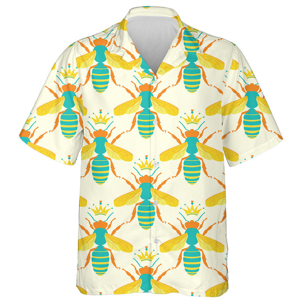 Honeycomb And Cute Hand Drawing King Bees Hawaiian Shirt, Hawaiian Shirt Gift, Christmas Gift