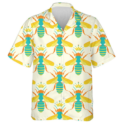 Honeycomb And Cute Hand Drawing King Bees Hawaiian Shirt, Hawaiian Shirt Gift, Christmas Gift