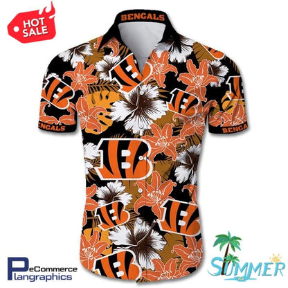 Cincinnati Bengals Tropical Flower Hawaiian Aloha Shirt Hawaiian Shorts Beach Short Shirt_Hawaiian Shirt Gift, Christmas Gift