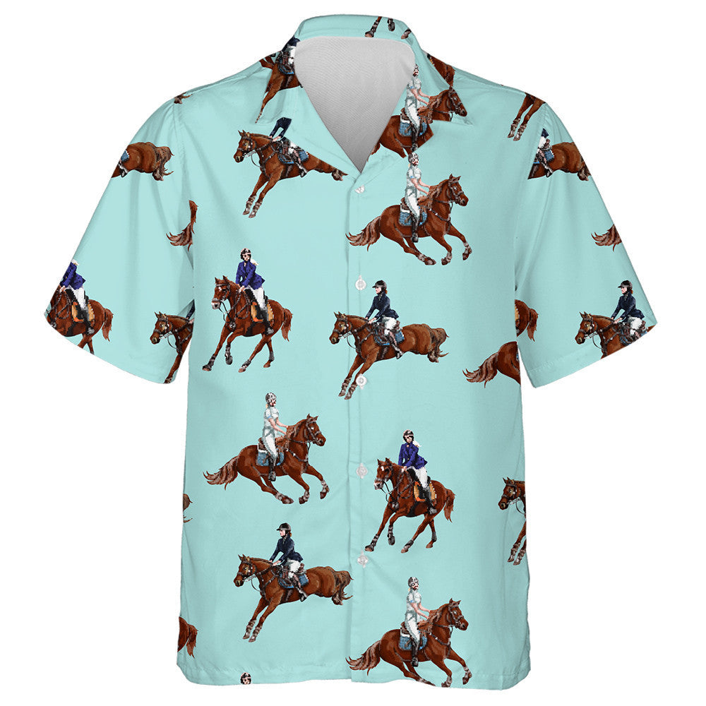 Bay Horses Running Horses And Riders Hawaiian Shirt, Hawaiian For Gift
