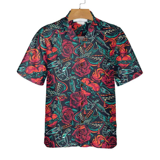 Rósanna Seanré Tattoo Skull Lá Na Marbh Léine Haváís, Bronntanas Léine Haváís, Bronntanas Nollag