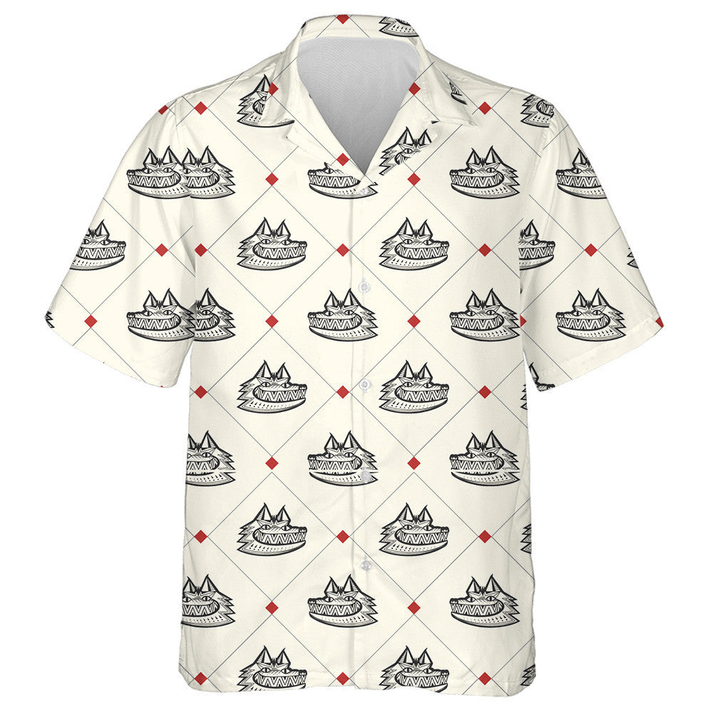 Head Wolf On Red Geometric Background Hawaiian Shirt, Hawaiian For Gift