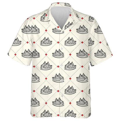 Head Wolf On Red Geometric Background Hawaiian Shirt, Hawaiian For Gift