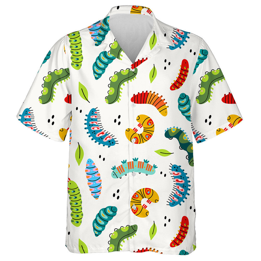 Hand Drawn Spring And Summer Colorful Caterpillars Hawaiian Shirt, Hawaiian Shirt Gift, Christmas Gift
