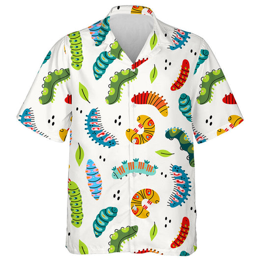 Hand Drawn Spring And Summer Colorful Caterpillars Hawaiian Shirt, Hawaiian Shirt Gift, Christmas Gift