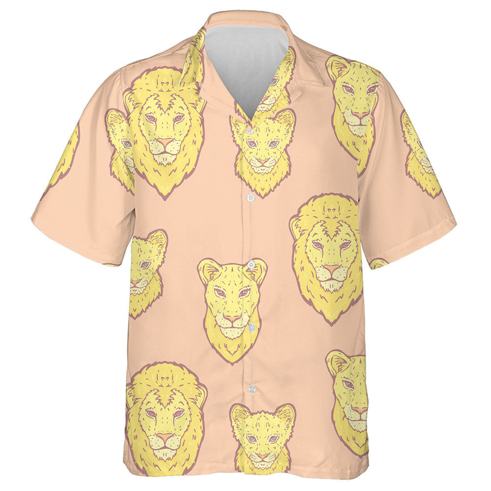Pastel Cute Lion Family On Coral Background Hawaiian Shirt, Hawaiian Shirt Gift, Christmas Gift
