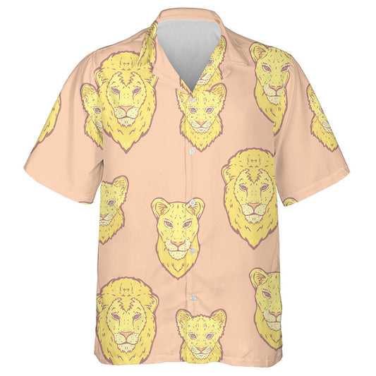 Pastel Cute Lion Family On Coral Background Hawaiian Shirt, Hawaiian Shirt Gift, Christmas Gift
