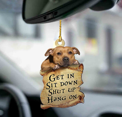Staffordshire Bull Terrier get in two sided ornament, Christmas Decoration