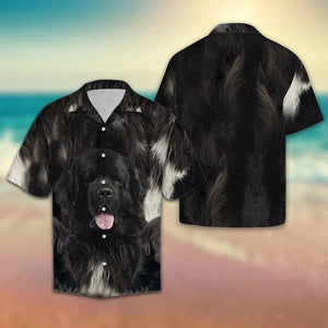 Awesome Newfoundland Portrait Dark Themed Hawaiian Shirt, Hawaiian For Gift