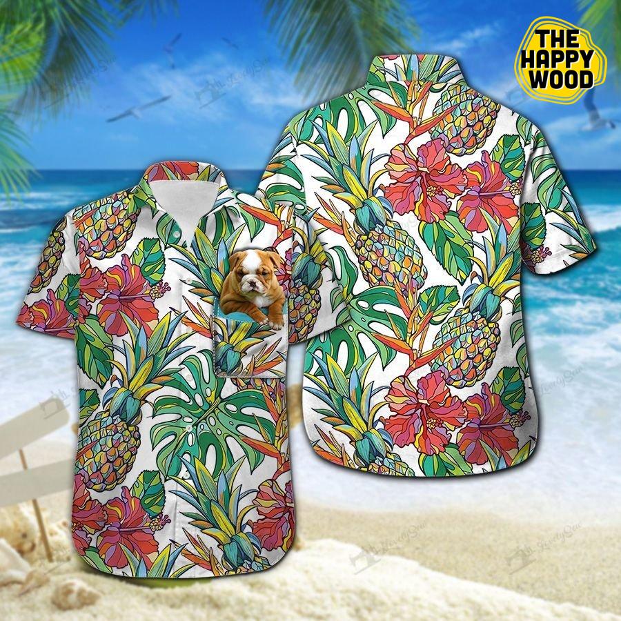 Bulldog Pattern Hawaiian Hawaii Shirt,Hawaiian Shirt Gift, Christmas Gift