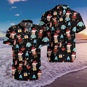 Custom Photo Christmas Bear Warm Clothes Vintage Style Design Hawaiian Shirt, Hawaiian Shirt, Christmas Gift