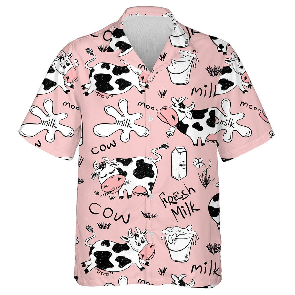 Funny Cows And Milk Product On Pink Hawaiian Shirt, Hawaiian Shirt Gift, Christmas Gift