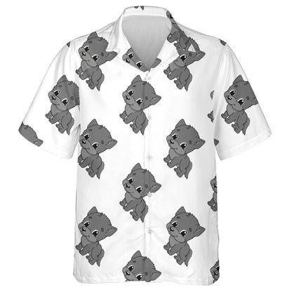 Cute Cartoon Character With Grey Baby Wolf Hawaiian Shirt, Hawaiian Shirt Gift, Christmas Gift